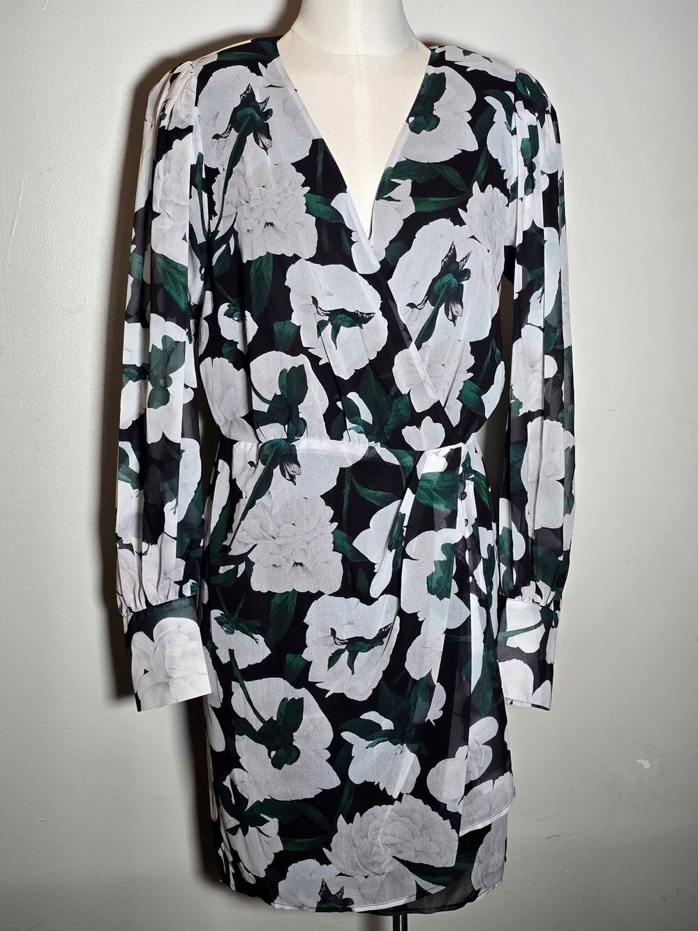 The Kooples Dolce Vita Floral Wrap Mini Dress Size 2 Black Green NWT $385